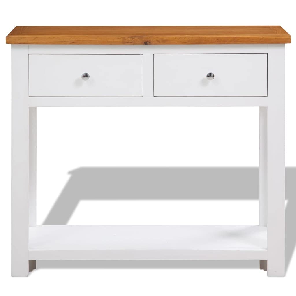 Solid Oak and Acacia Wood Console Table with Two Drawers and Shelf C99679