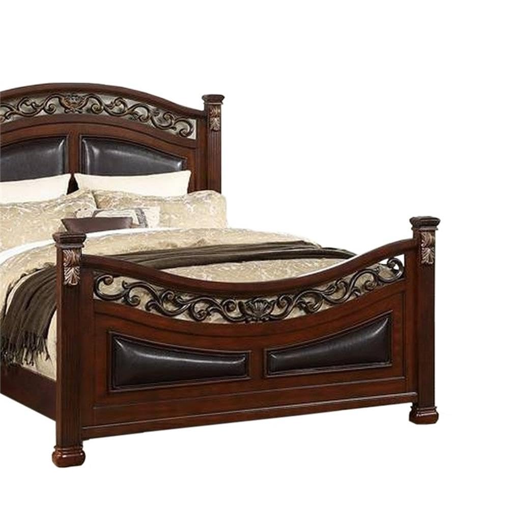 California King Wood Bed with Faux Leather Arched Headboard W1118