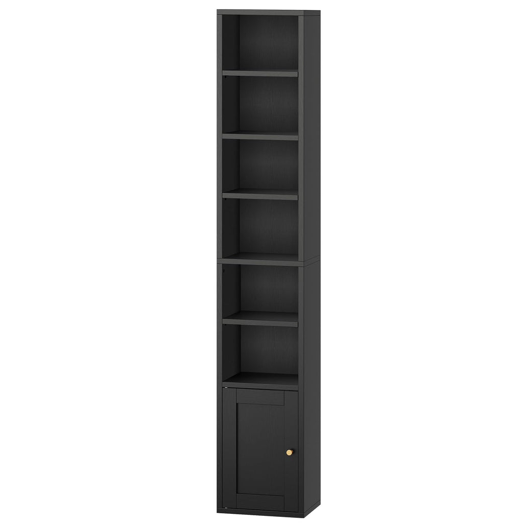 7-Tier Narrow Bookshelf with Door and Storage Cabinet, Black A32331