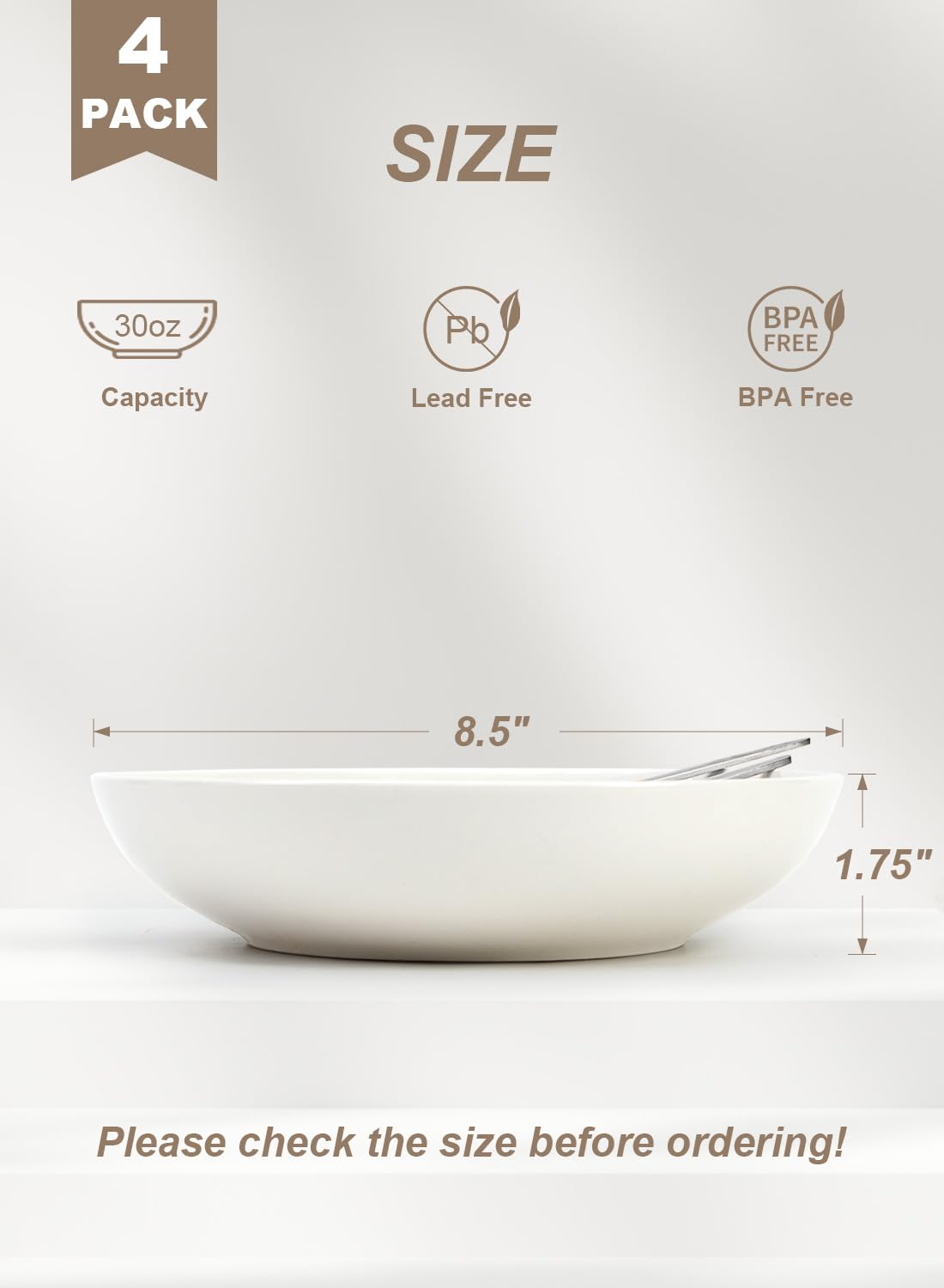 30oz Set of 4 White Porcelain Pasta Bowls T144316