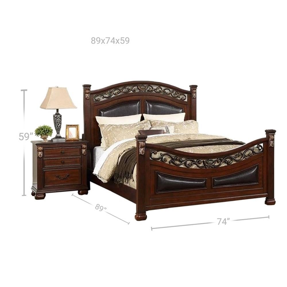 California King Wood Bed with Faux Leather Arched Headboard W1118