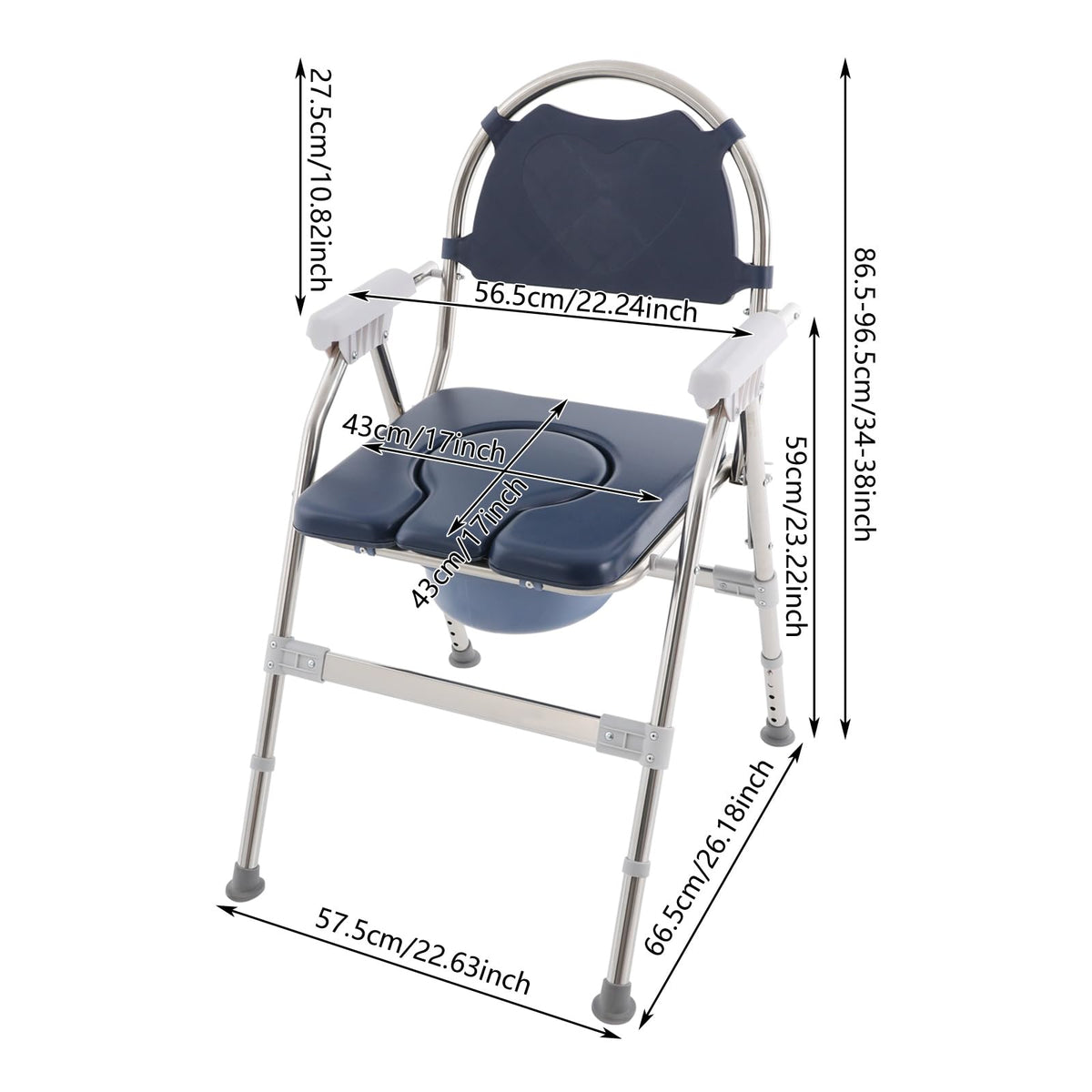 3 in 1 Commode Chair with Arms, Adjustable Height, Padded Seat, Toilet Bucket X611439