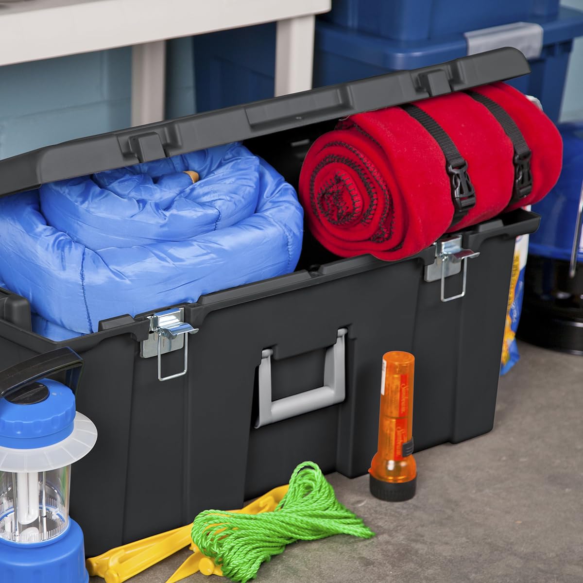 23 Gallon Lockable Storage Tote with Wheels Black B308953
