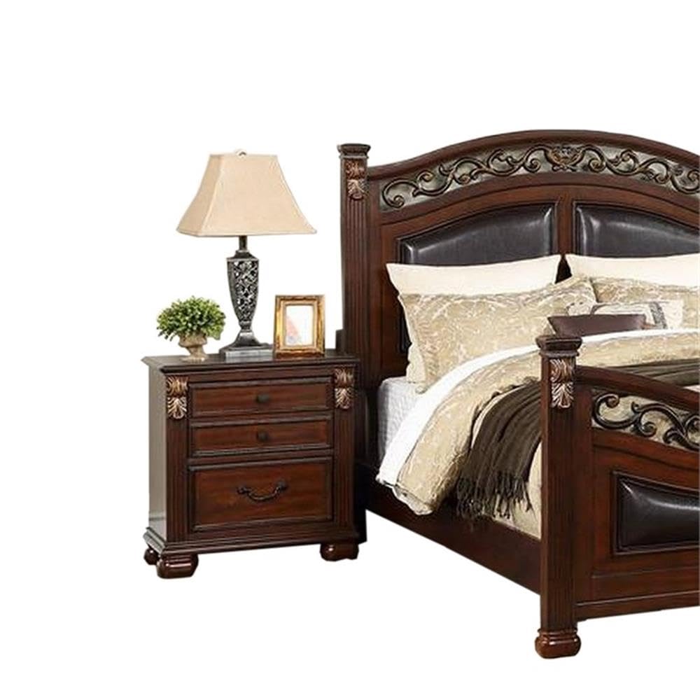 California King Wood Bed with Faux Leather Arched Headboard W1118