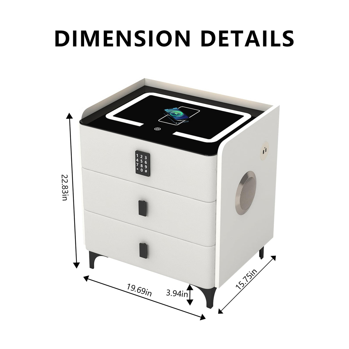 White Nightstand with Charging Station and LED Lights H586