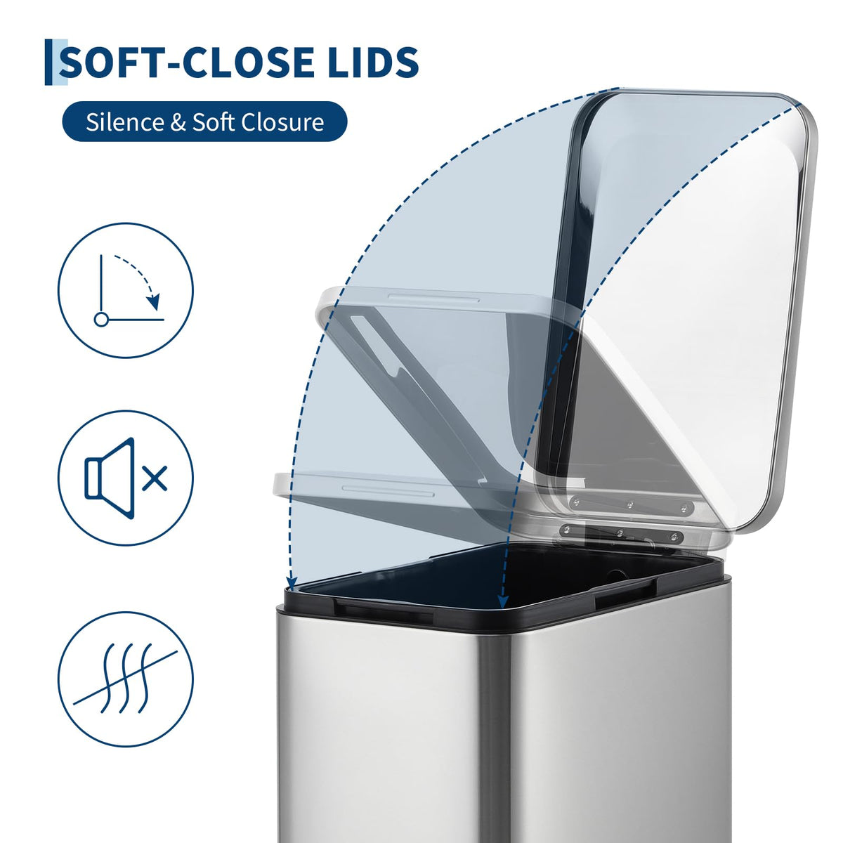 50L Slim Stainless Steel Step Trash Can with Soft-Close Lid Q4944