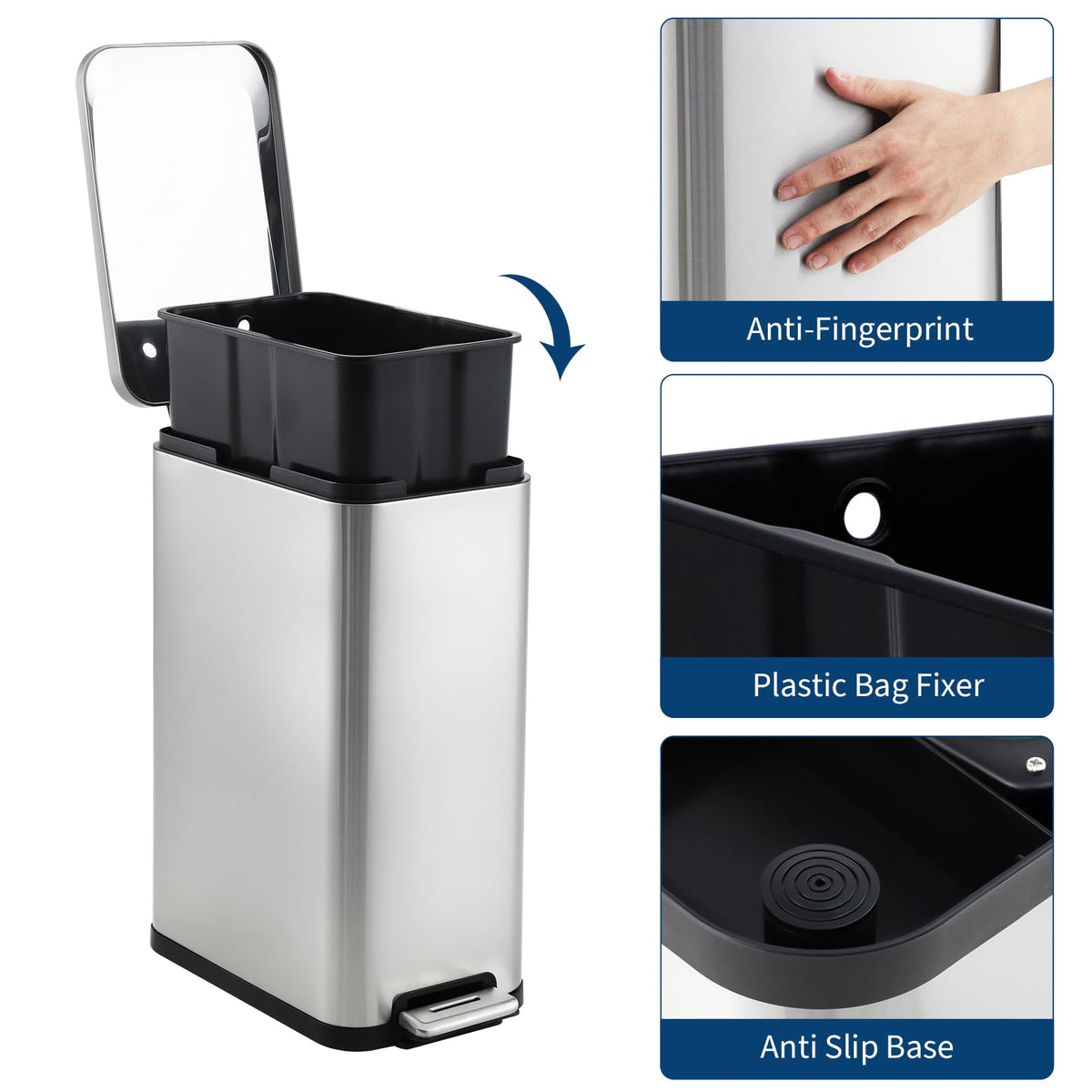 50L Slim Stainless Steel Step Trash Can with Soft-Close Lid Q4944