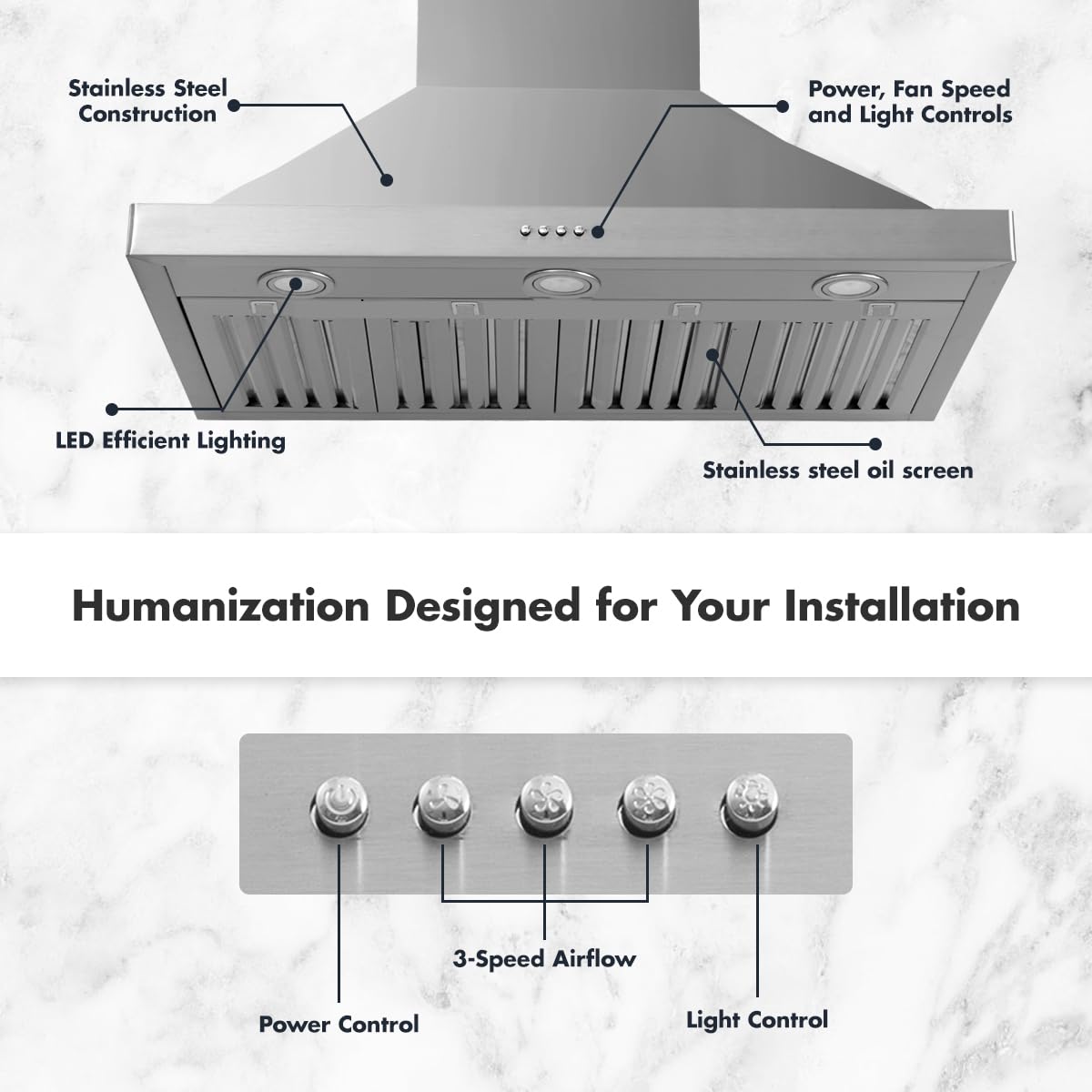 48 inch 800CFM Stainless Steel Wall Mount Range Hood W2768