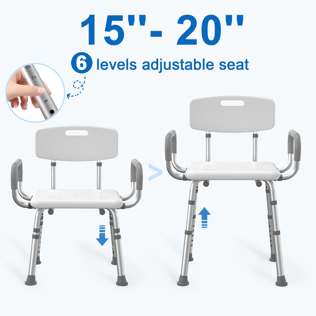 Heavy Duty Height Adjustable Shower Chair with Arms and Back P339827