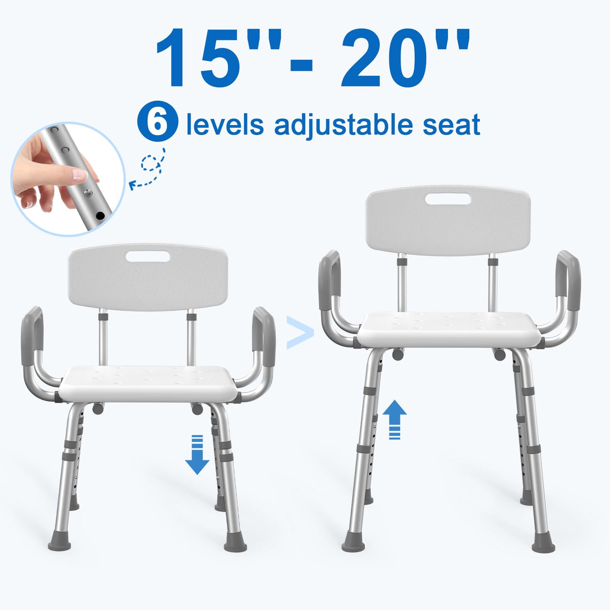 Heavy Duty Height Adjustable Shower Chair with Arms and Back P339827