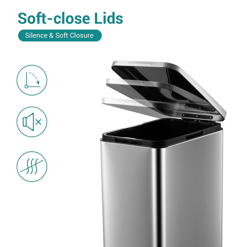 50L Slim Stainless Steel Step Trash Can with Soft-Close Lid H498