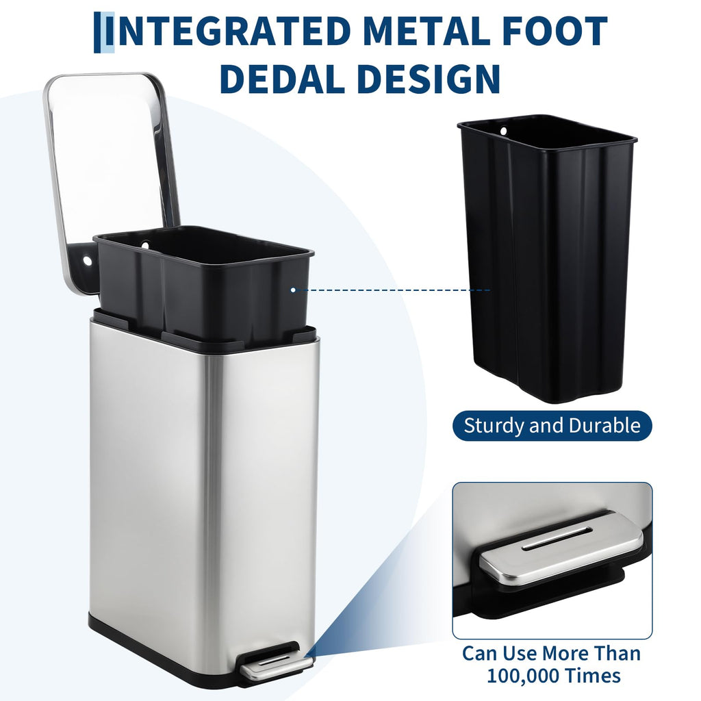 50L Slim Stainless Steel Step Trash Can with Soft-Close Lid Q4944