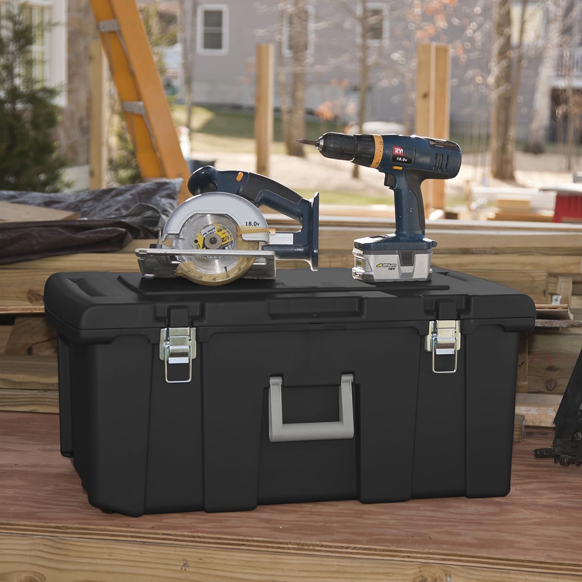 23 Gallon Lockable Storage Tote with Wheels Black B308953