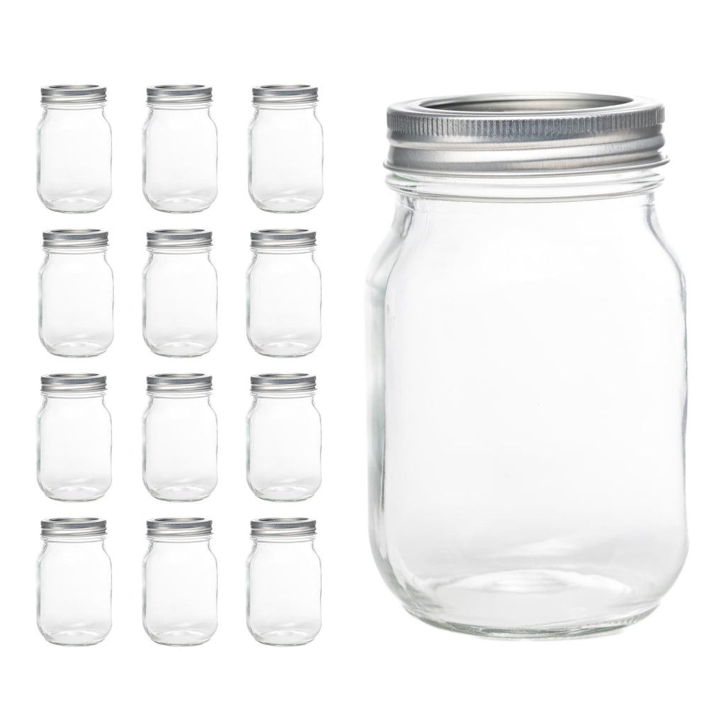 12 Pcs 16oz Regular Mouth Glass Mason Jars with Lids and Rings W464