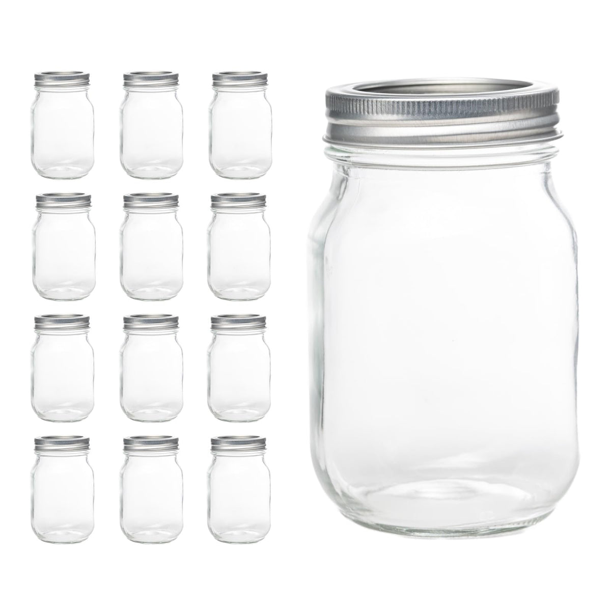 12 Pcs 16oz Regular Mouth Glass Mason Jars with Lids and Rings W464