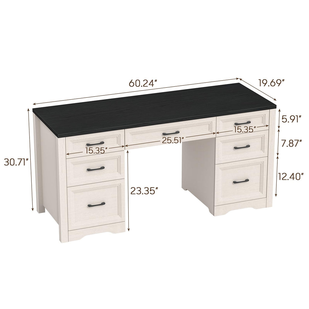 Black Wood Executive Desk with 2 File Drawers and 5 Storage Cabinets K48336