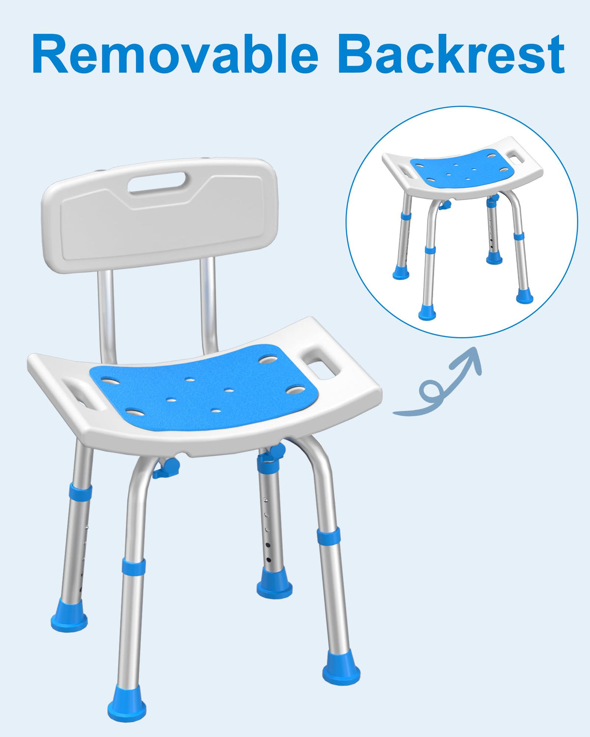 Heavy Duty Height Adjustable Shower Chair with Arms and Back P339827