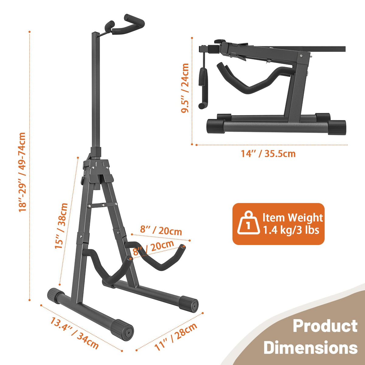 Adjustable Folding Guitar Stand with Neck Holder F74394