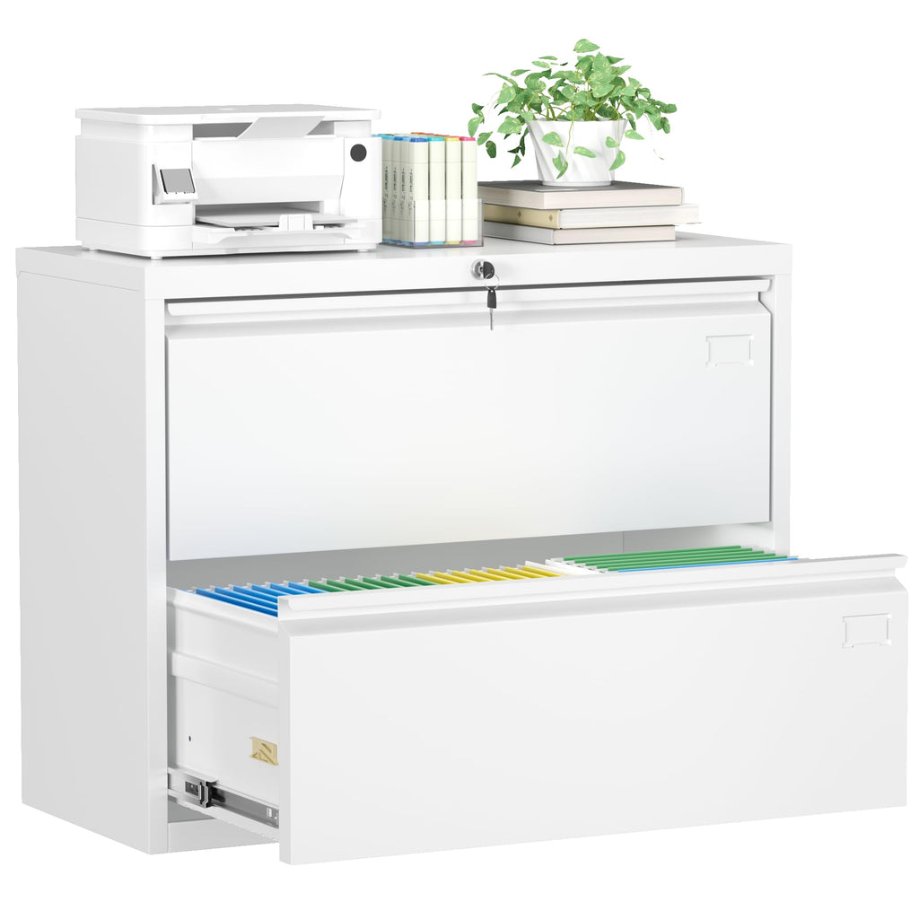 White 2 Drawer Metal File Cabinet with Lock W881