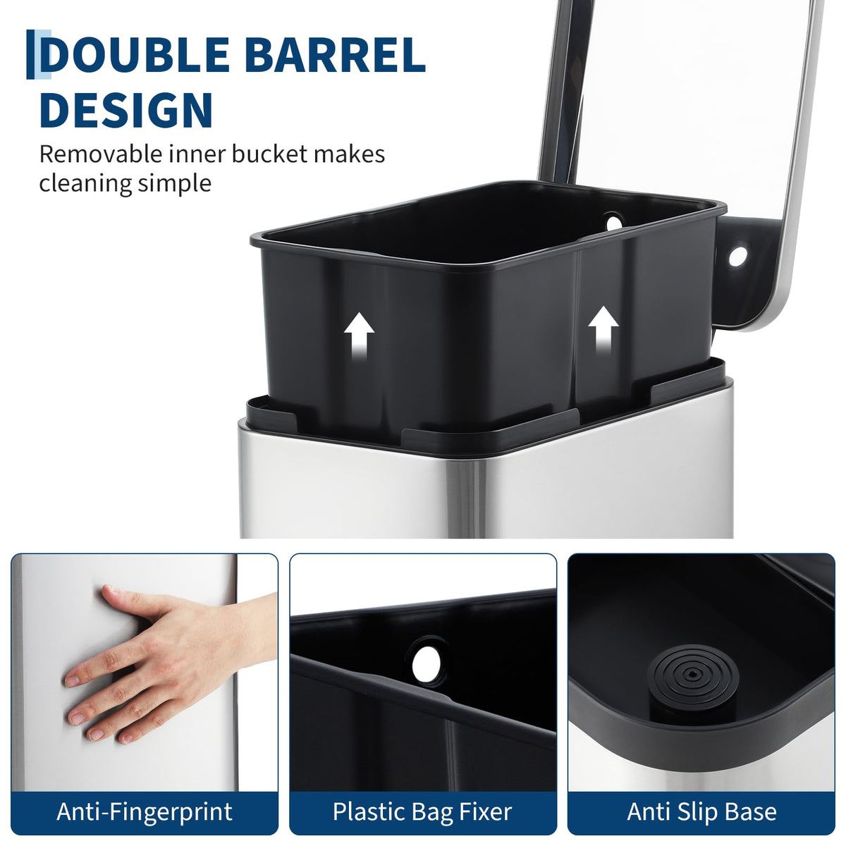 50L Slim Stainless Steel Step Trash Can with Soft-Close Lid Q4944