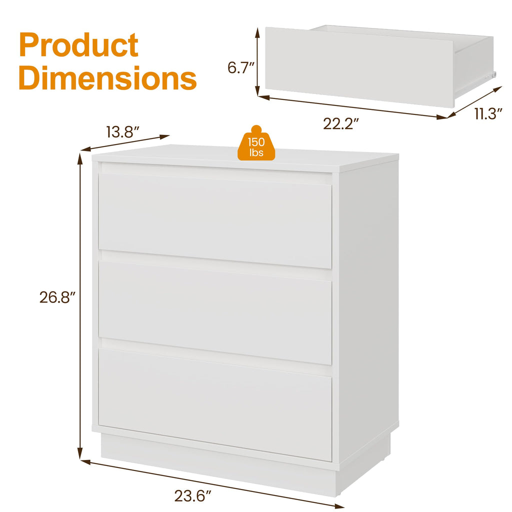 White 3 Drawer Nightstand A90163