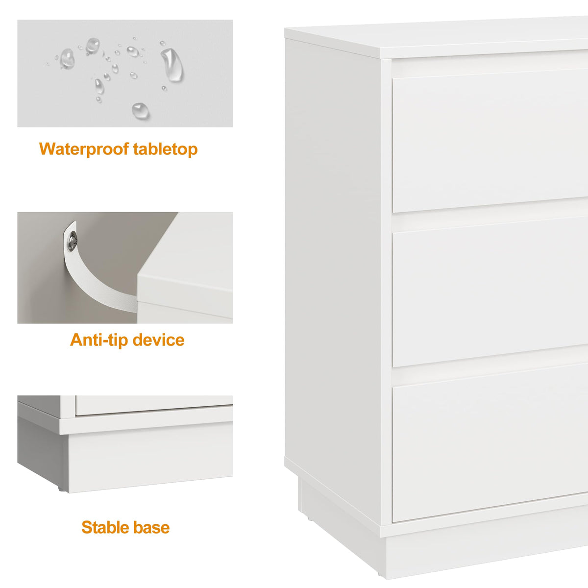 White 3 Drawer Nightstand A90163