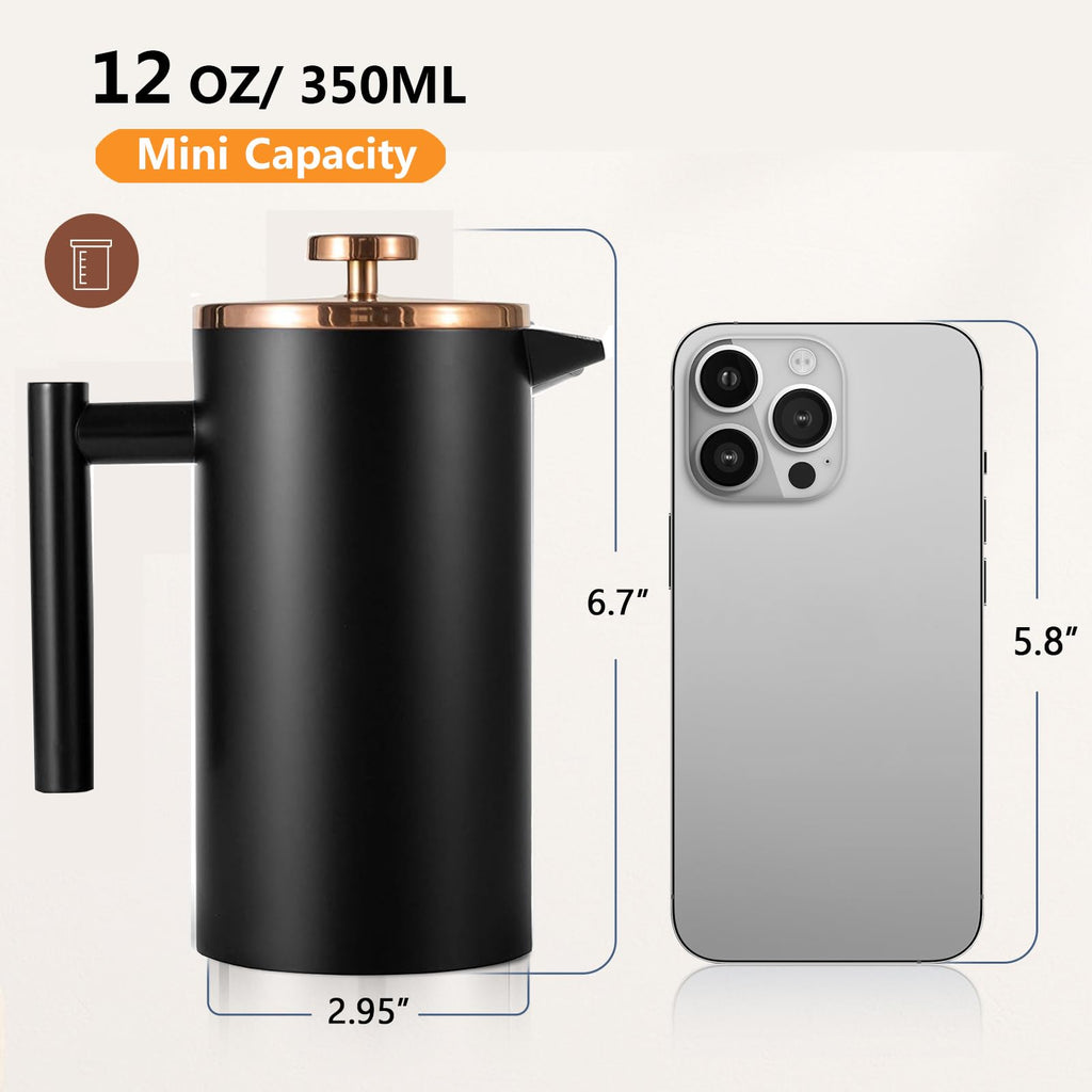 Black Stainless Steel 12oz French Press Coffee Maker H493