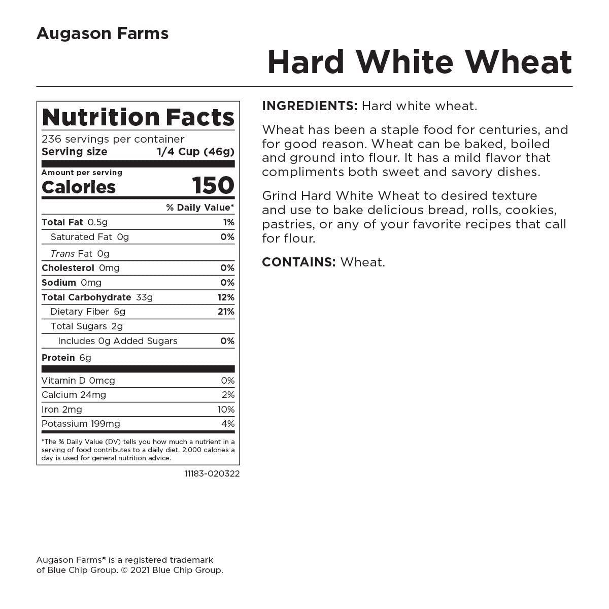 Hard White Wheat Emergency Food Storage 24 Pound Pail K2965
