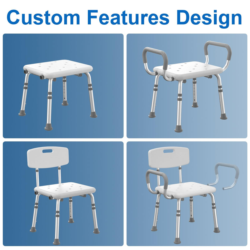 Heavy Duty Height Adjustable Shower Chair with Arms and Back P339827