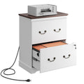 White 2 Drawer Wood File Cabinet with Charging Station and Lock O60299