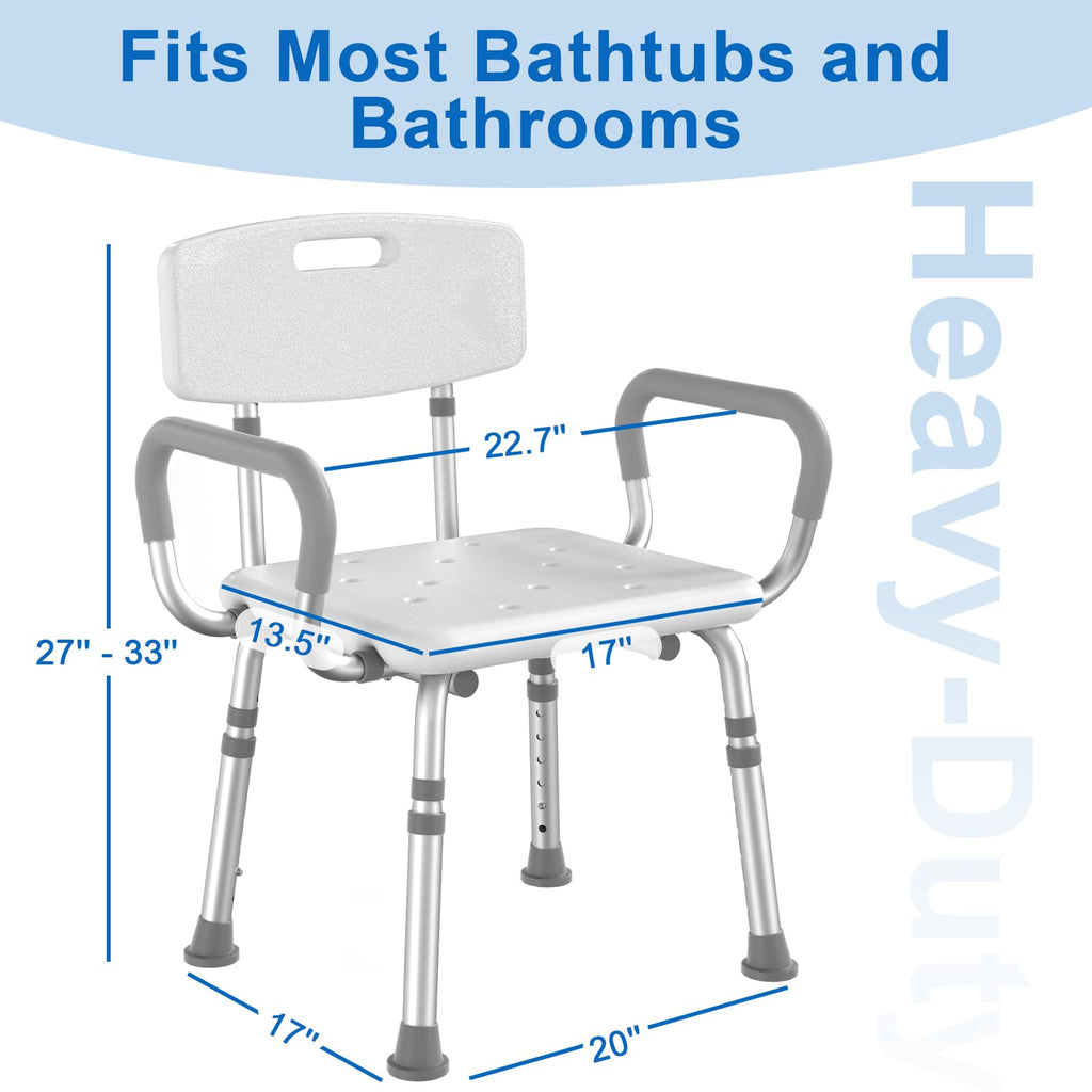 Heavy Duty Height Adjustable Shower Chair with Arms and Back P339827