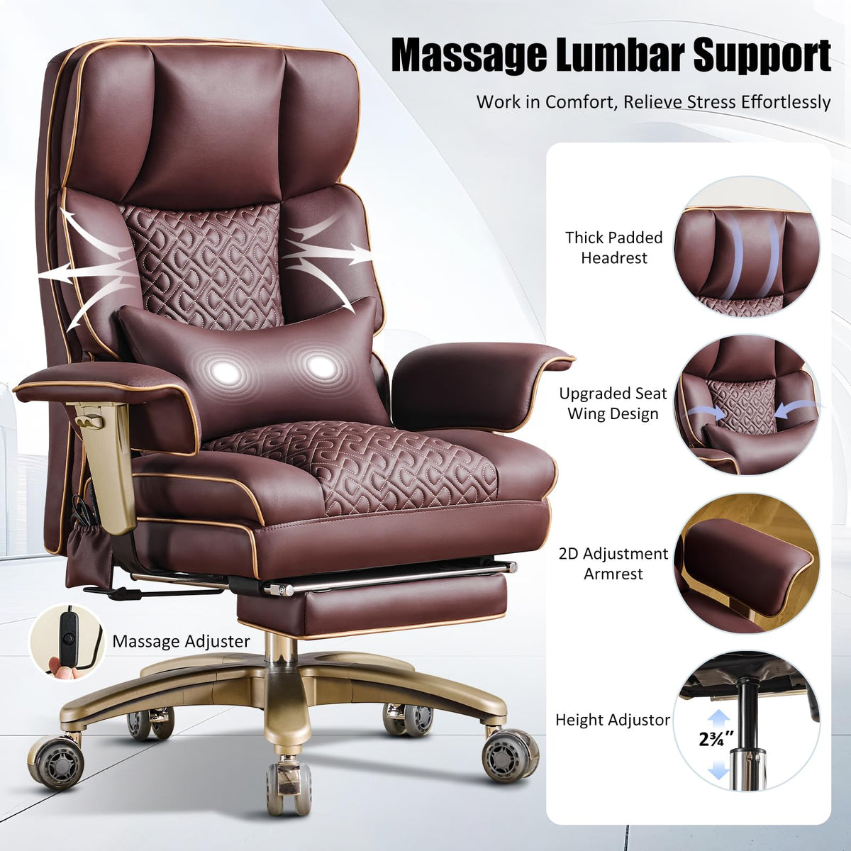 Brown Ergonomic PU Leather Executive Office Chair with Footrest G269
