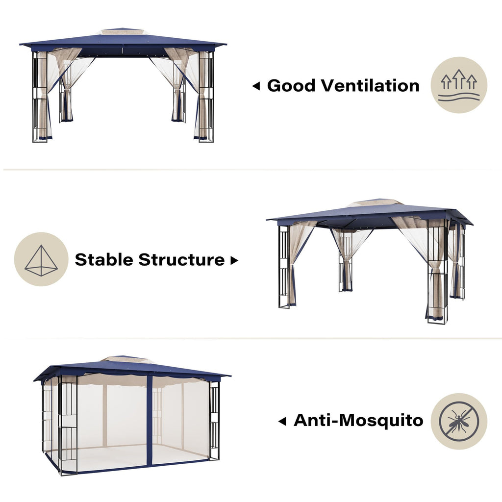 13' x 11' Navy Blue Outdoor Patio Gazebo with Mosquito Netting E967430