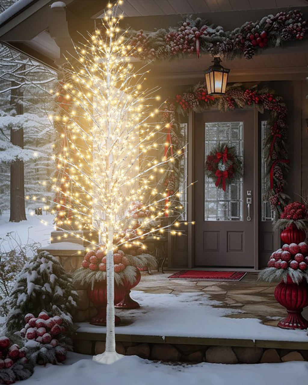 8FT Lighted White Artificial Christmas Twig Tree with 1440 Warm White LEDs R7154