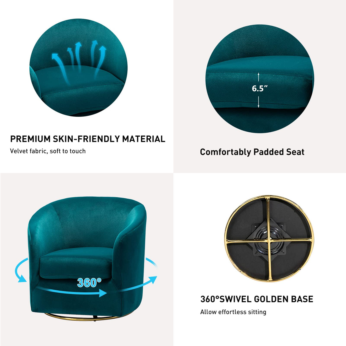 Set of 2 Velvet Swivel Barrel Chair G86221