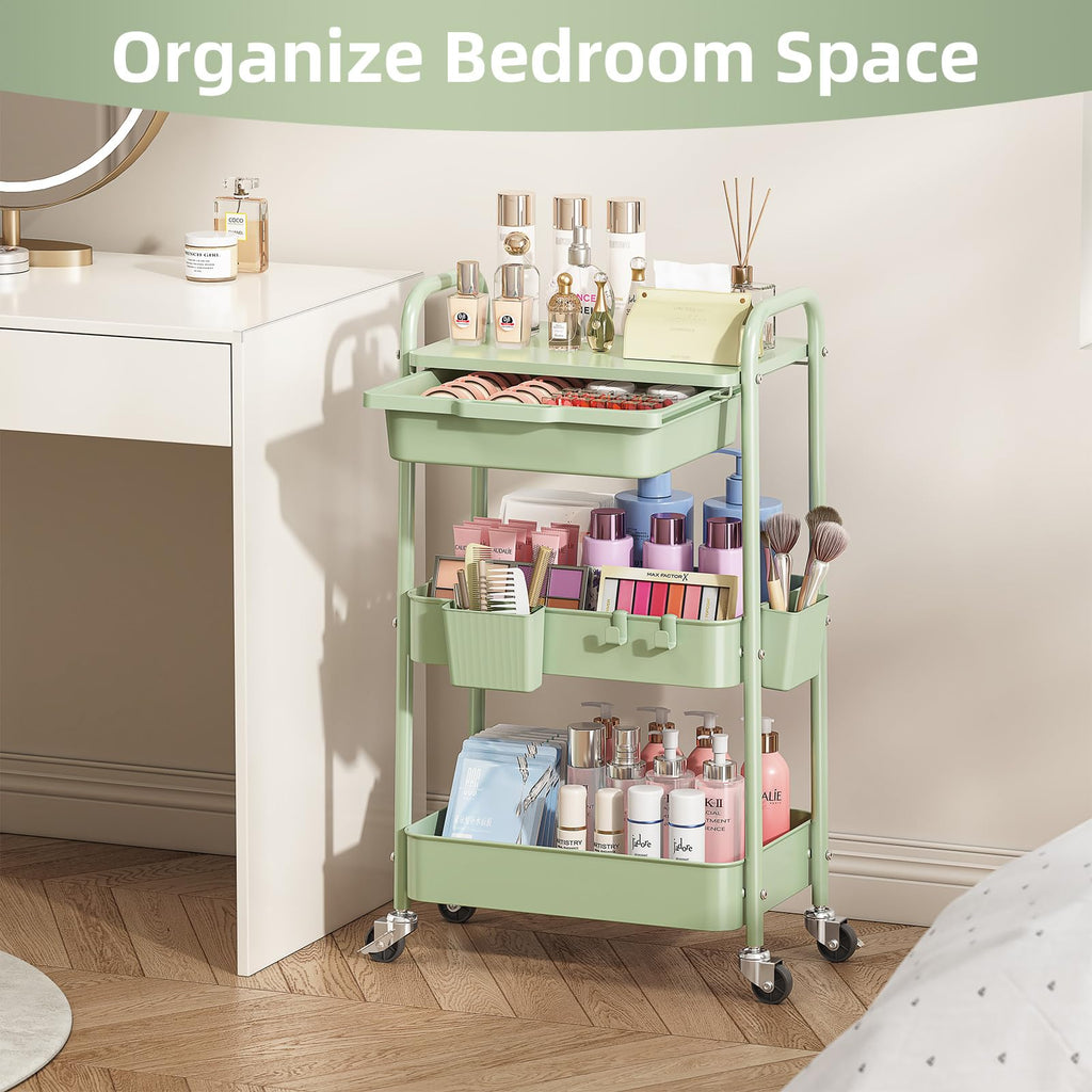 3 Tier Metal Rolling Cart with Drawer W200