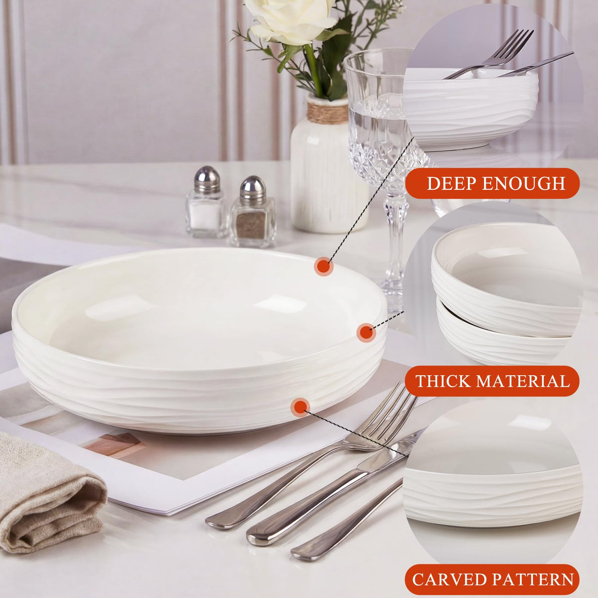 White Pasta Bowls Set of 4 B929