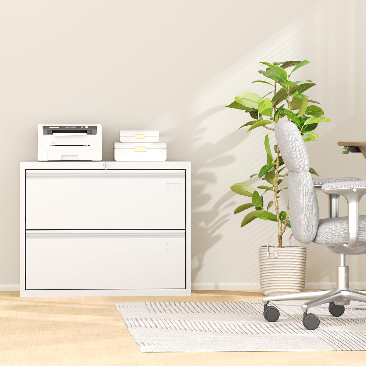 White 2 Drawer Metal File Cabinet with Lock W881