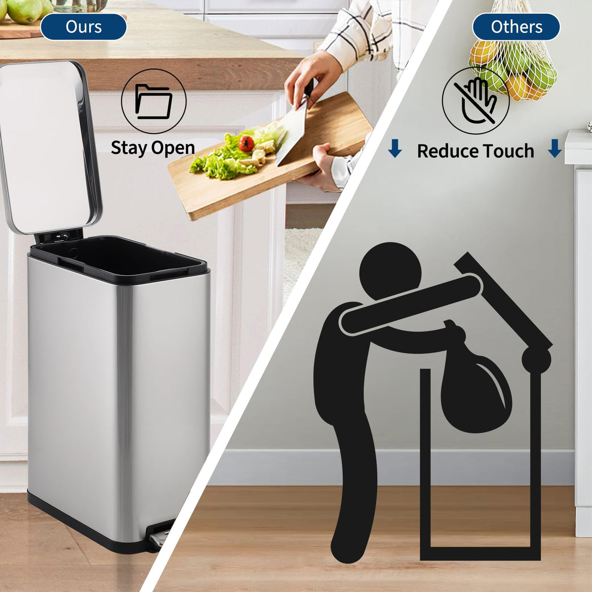 50L Slim Stainless Steel Step Trash Can with Soft-Close Lid Q4944