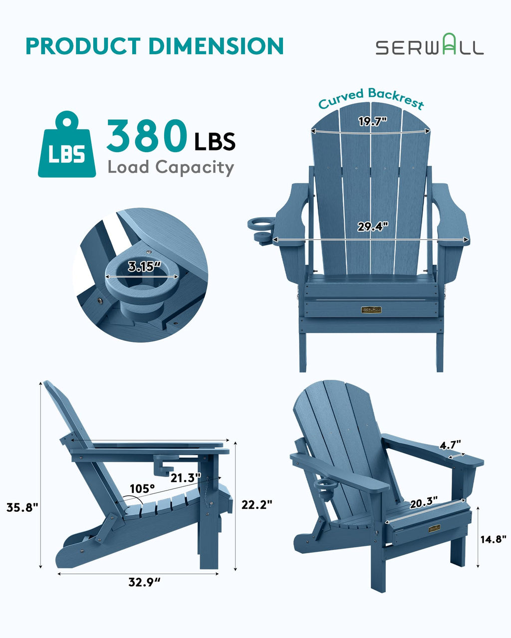 Folding Adirondack Chair Set of 2 with Cup Holder L329