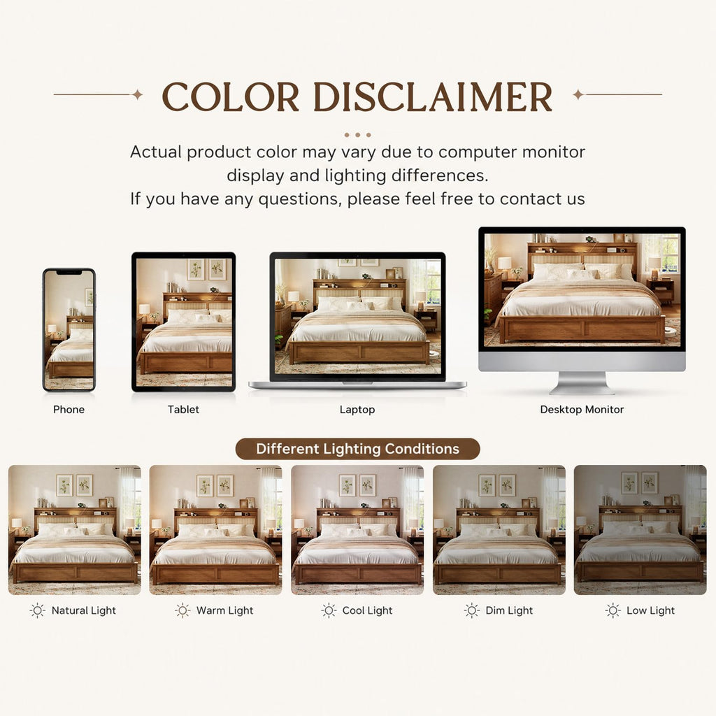 Brown Queen Wood Bed Frame with Storage Headboard D606144