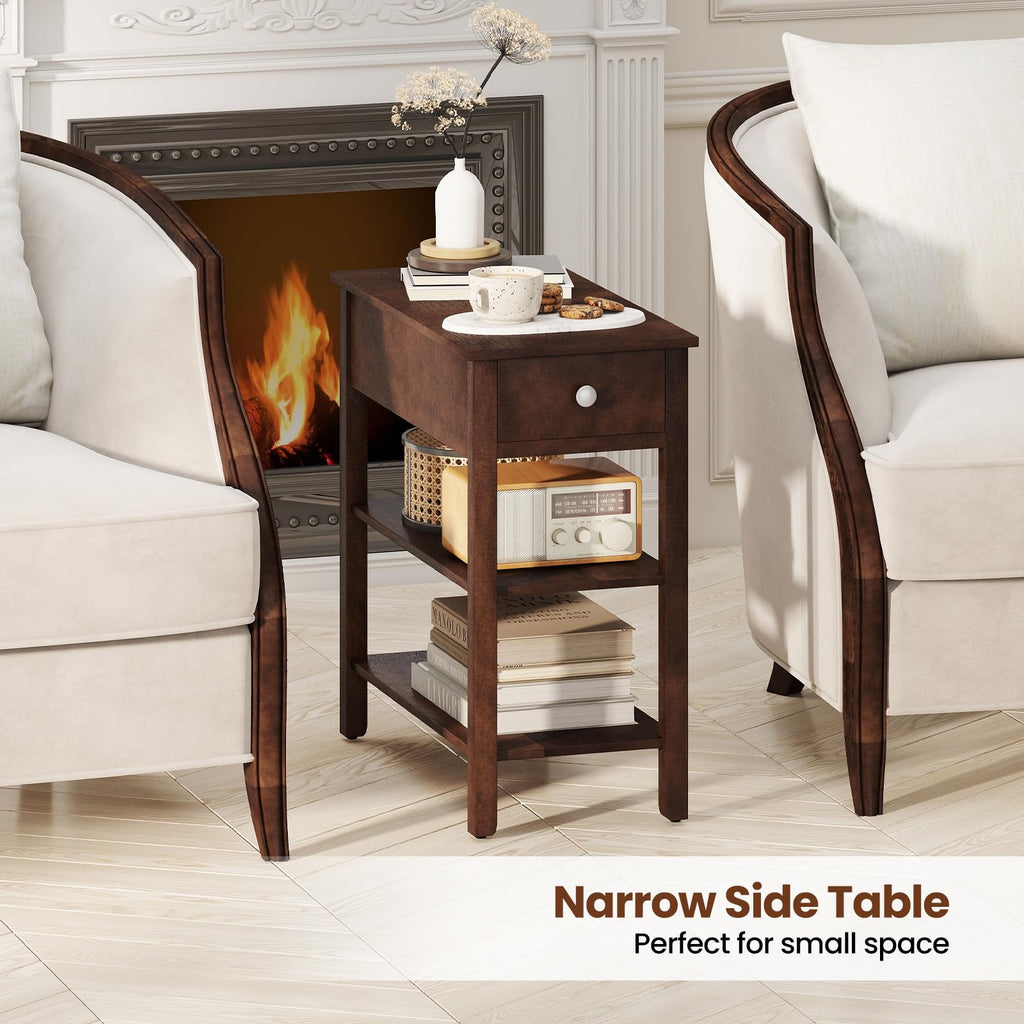 Narrow End Table Set of 2 Wood 3-Tier G769