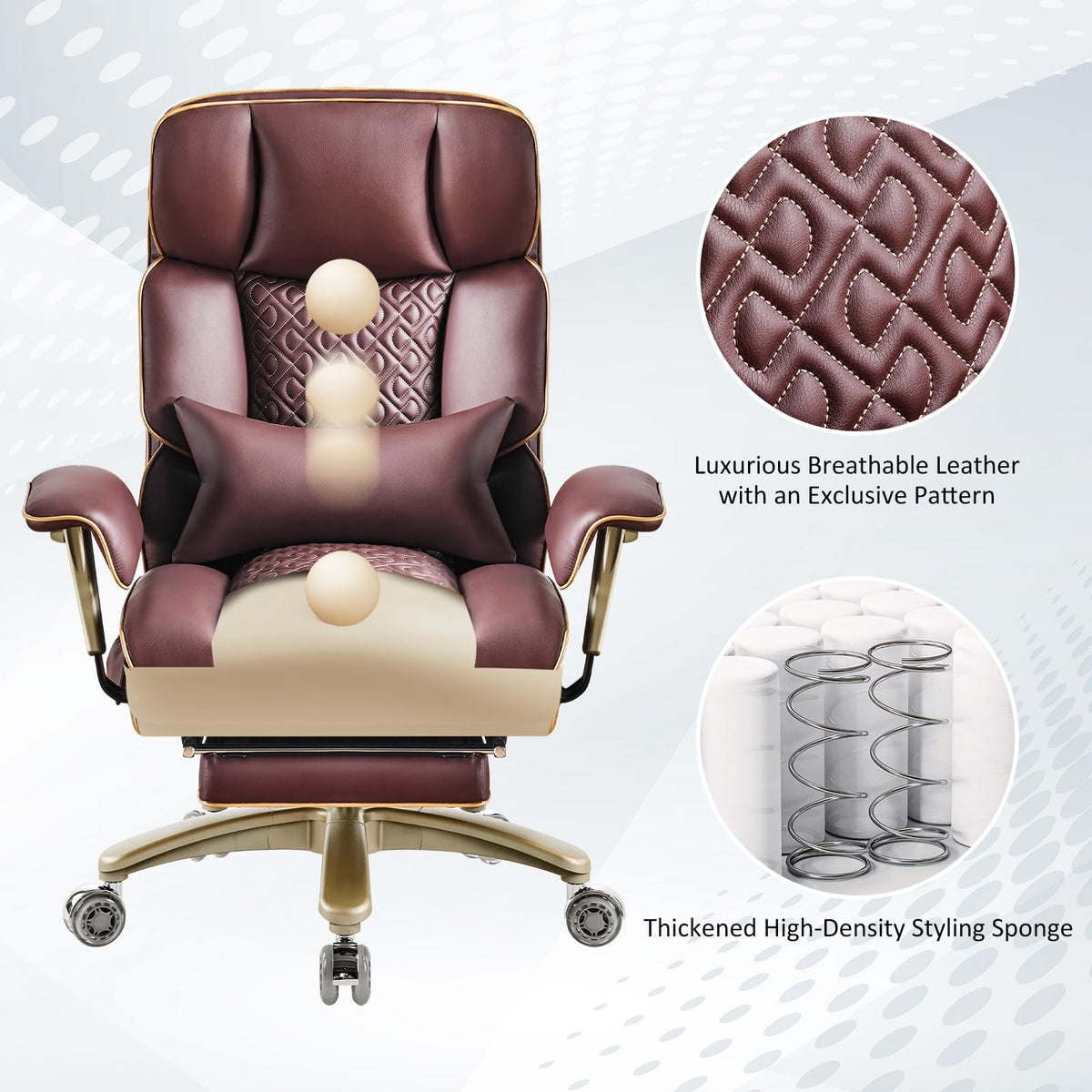 Brown Ergonomic PU Leather Executive Office Chair with Footrest G269