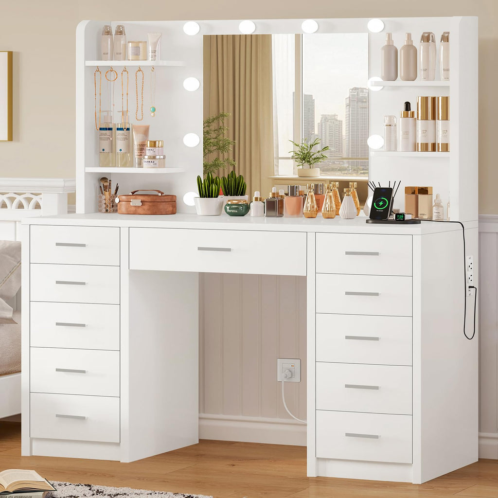 White Vanity Desk with Mirror and Lights E792076
