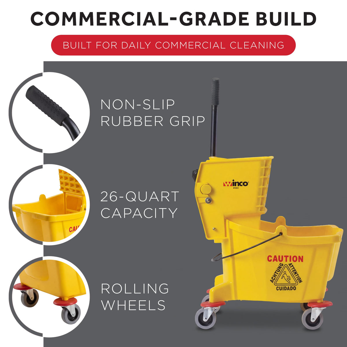 26 qt Yellow Plastic Mop Bucket on Wheels L2857