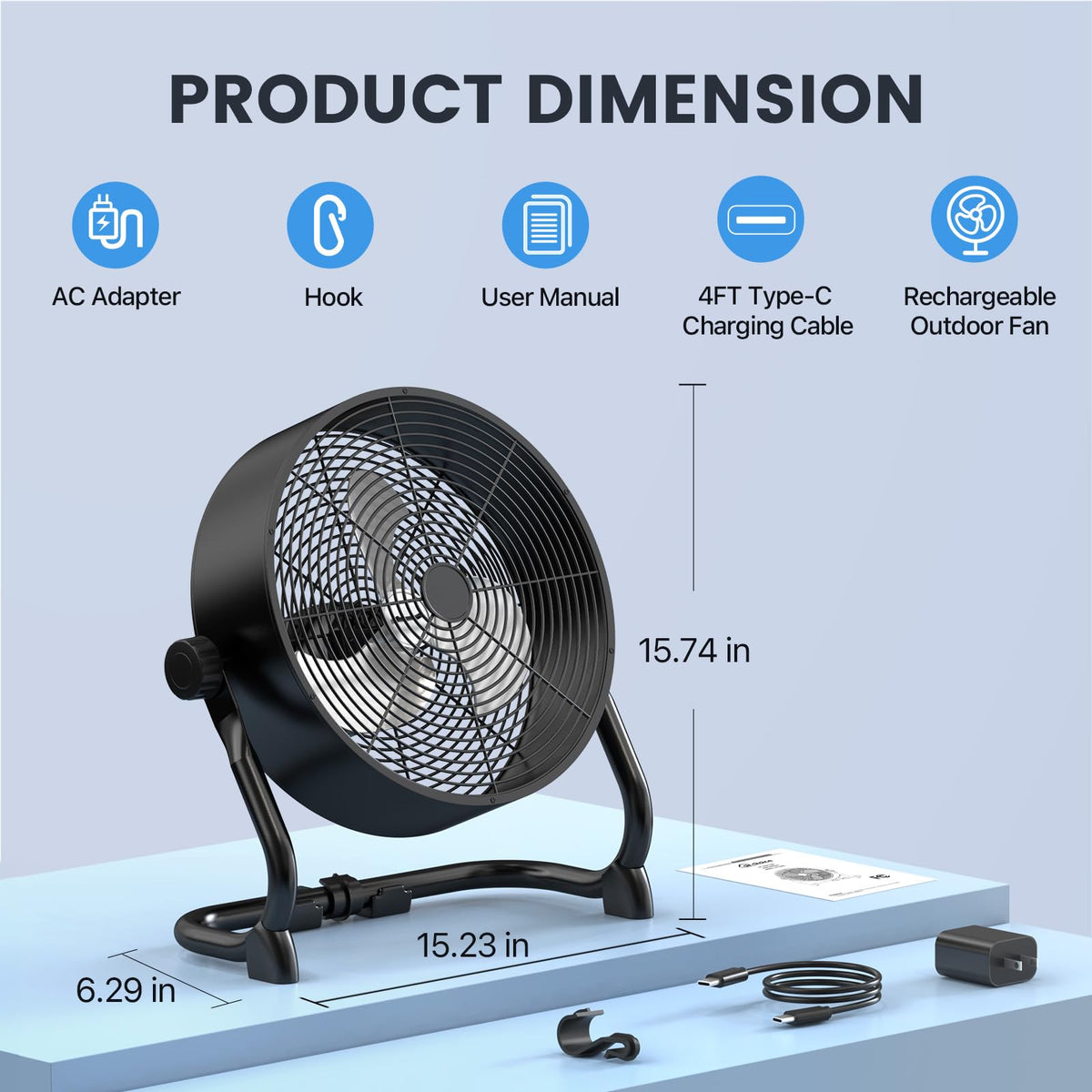 12" Rechargeable Battery Powered Portable Outdoor Fan B4181
