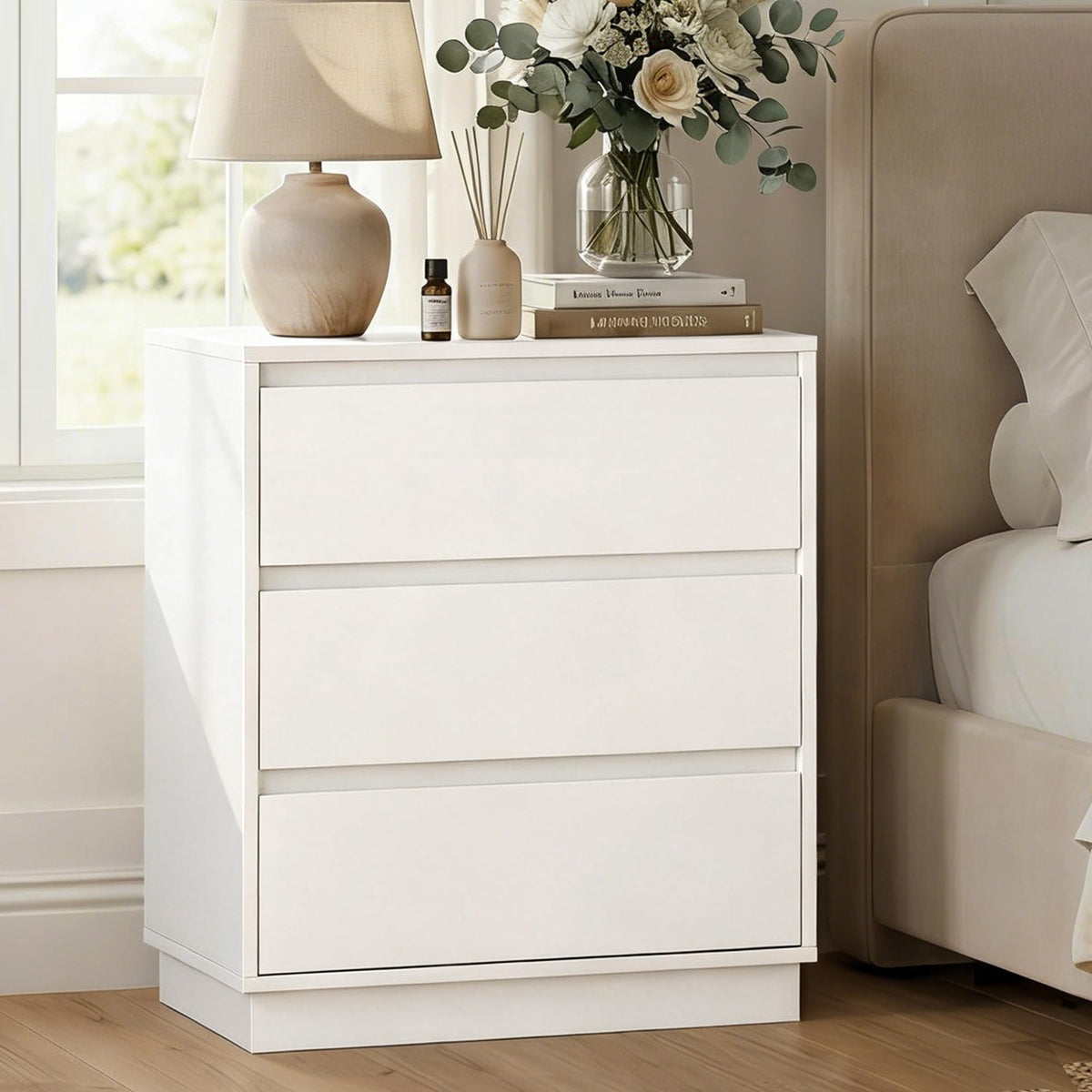 White 3 Drawer Nightstand A90163
