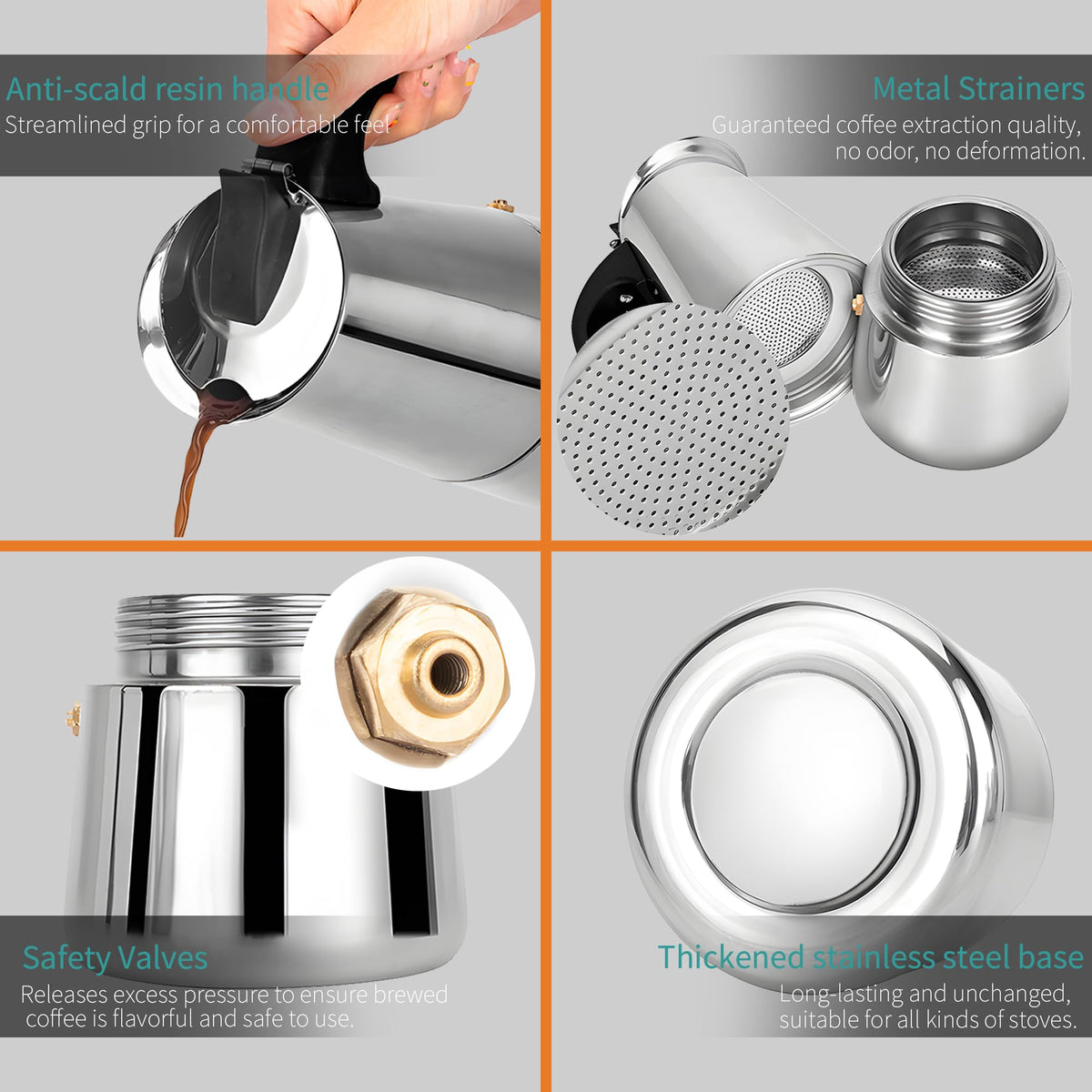 Stainless Steel Stovetop Espresso Maker 300ml 6 cup Q9518