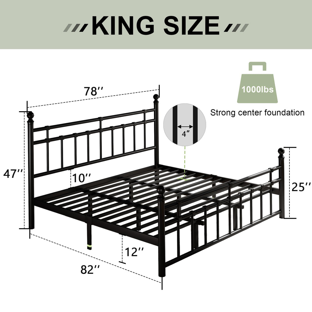 King Size Black Metal Platform Bed Frame with Headboard and Footboard C959230