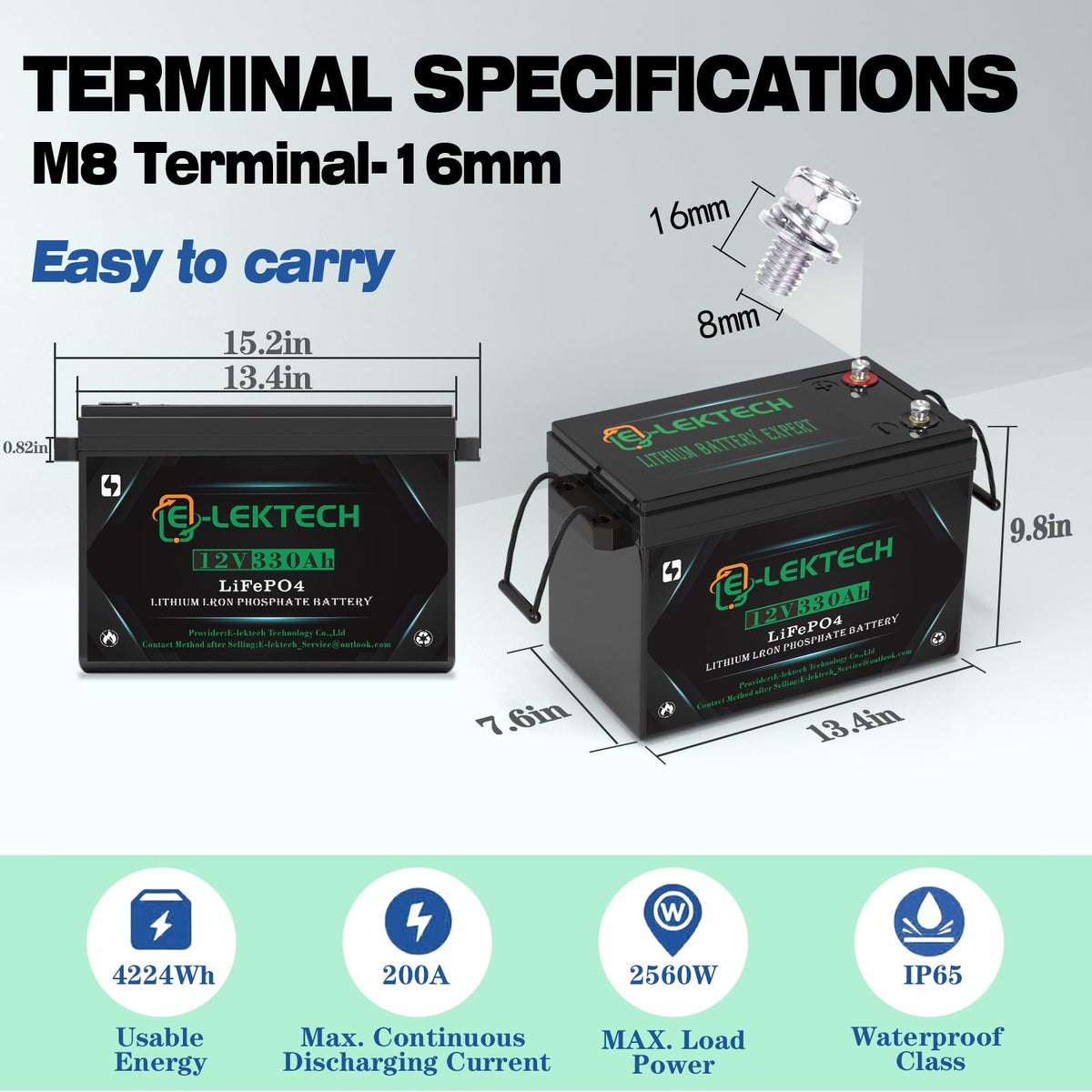 12V 330Ah LiFePO4 Lithium Battery Y8500